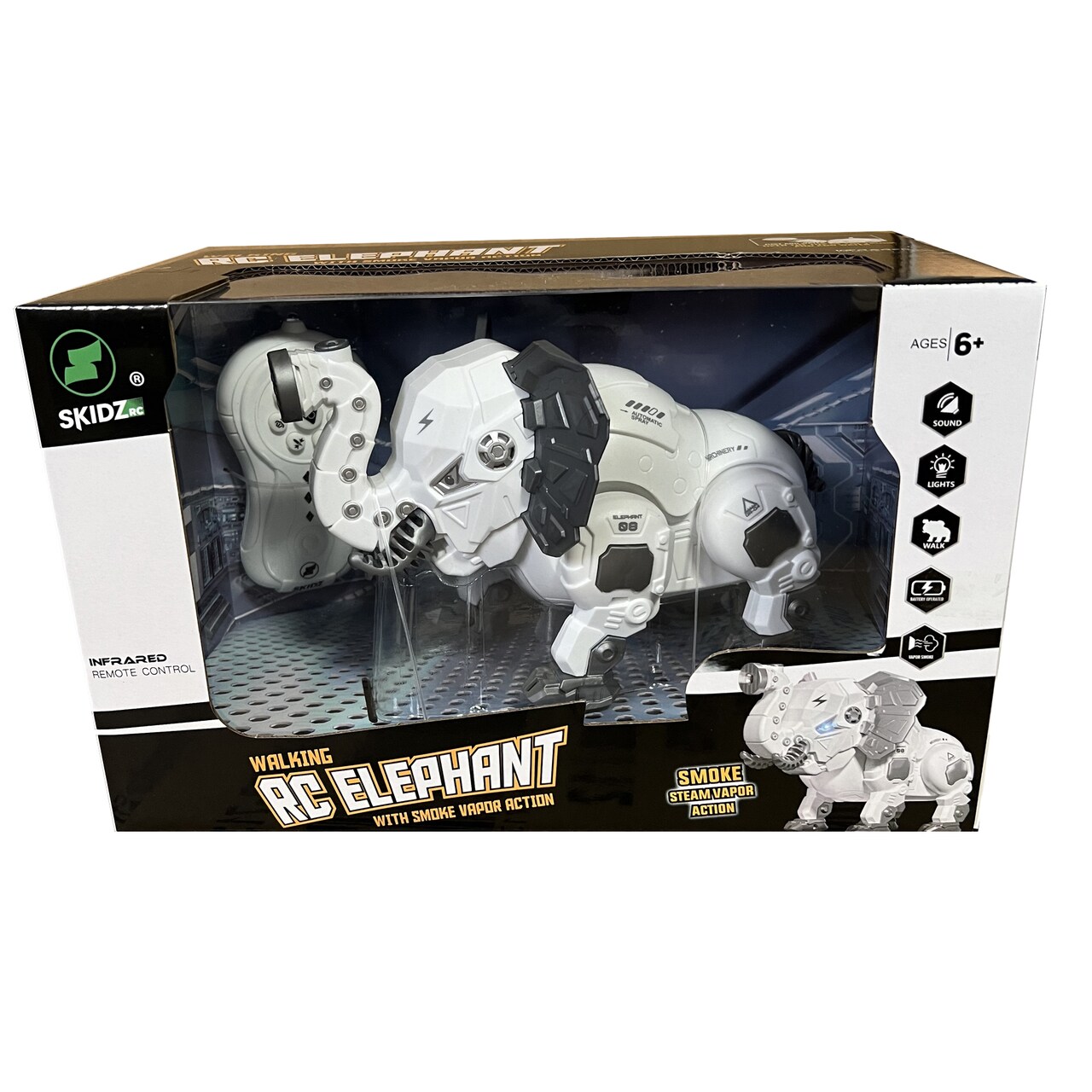 SKIDZ RC: Walking RC Elephant - Light & Sound, Electronic Robotic Toy Elephant, Infrared Remote Control, Smoke Steam Vapor Action, Glow Eyes, Kids 6+